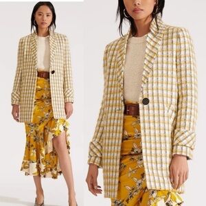 Veronica Beard Yellow and Cream Plaid Wool-Blend Coat